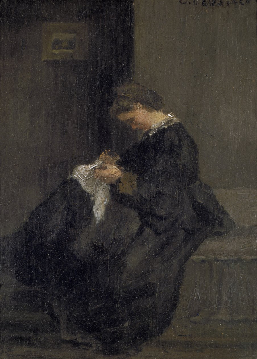Madame Pissarro Sömnad, 1800-talet av Camille Jacob Pissarro