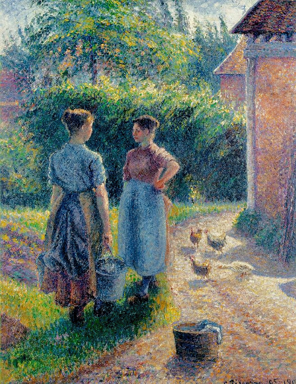 Bondkvinnor som chattar i Eragny, 1895-1902 av Camille Jacob Pissarro