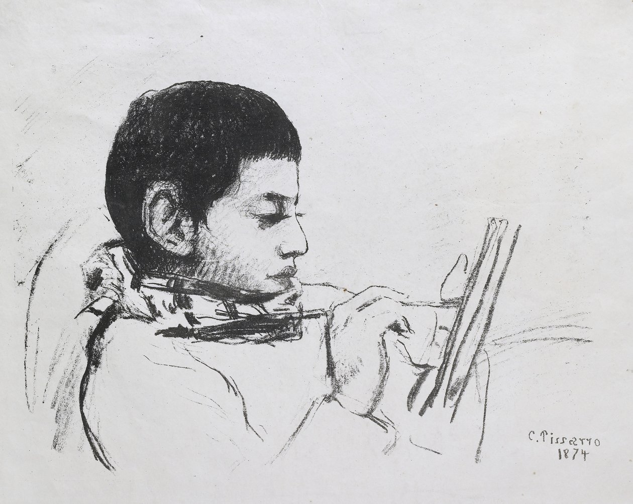 Porträtt av Lucien Pissarro, 1874 (litografi) av Camille Jacob Pissarro