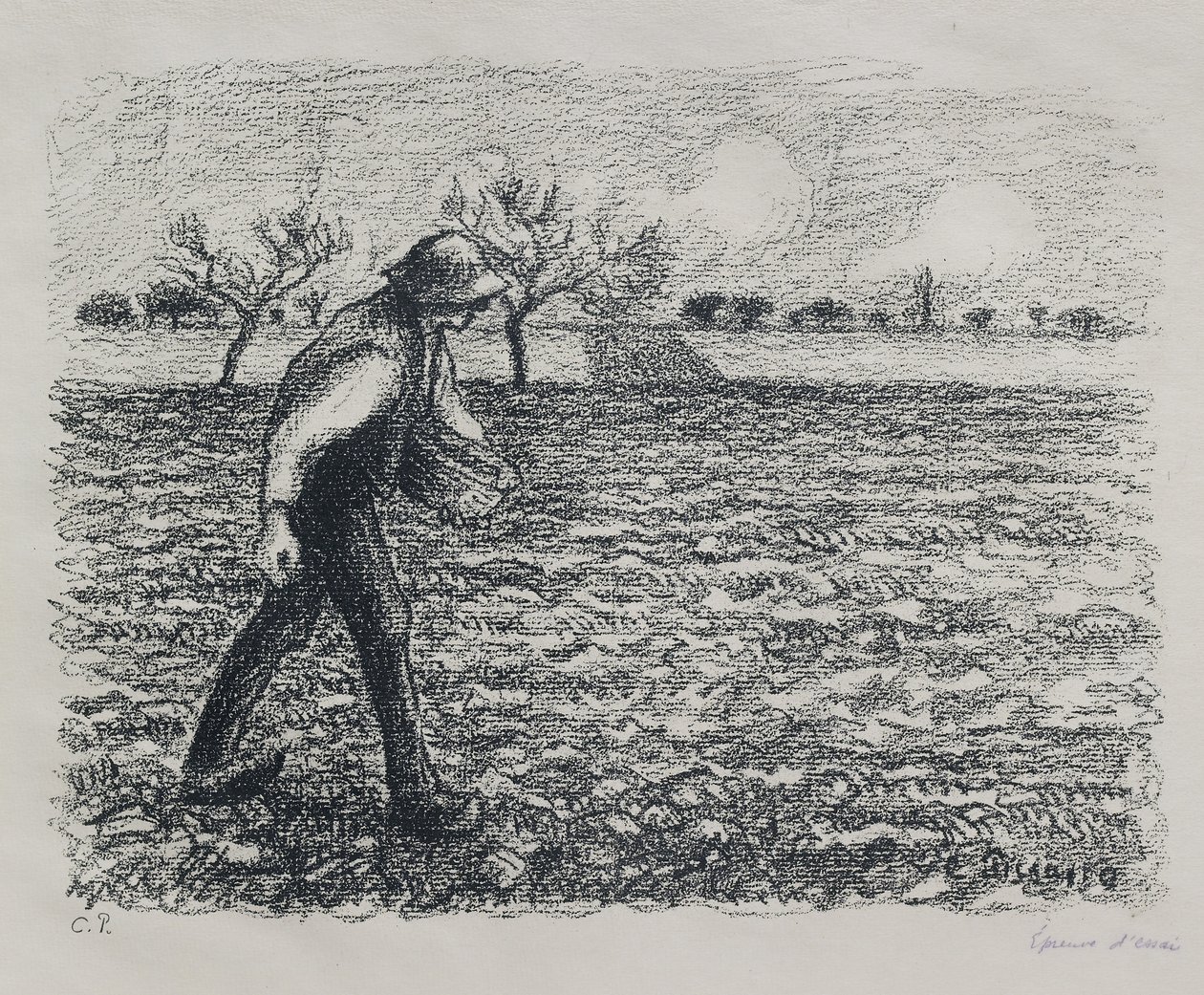 Såmaskin, 1896 (litografi på zink) av Camille Jacob Pissarro