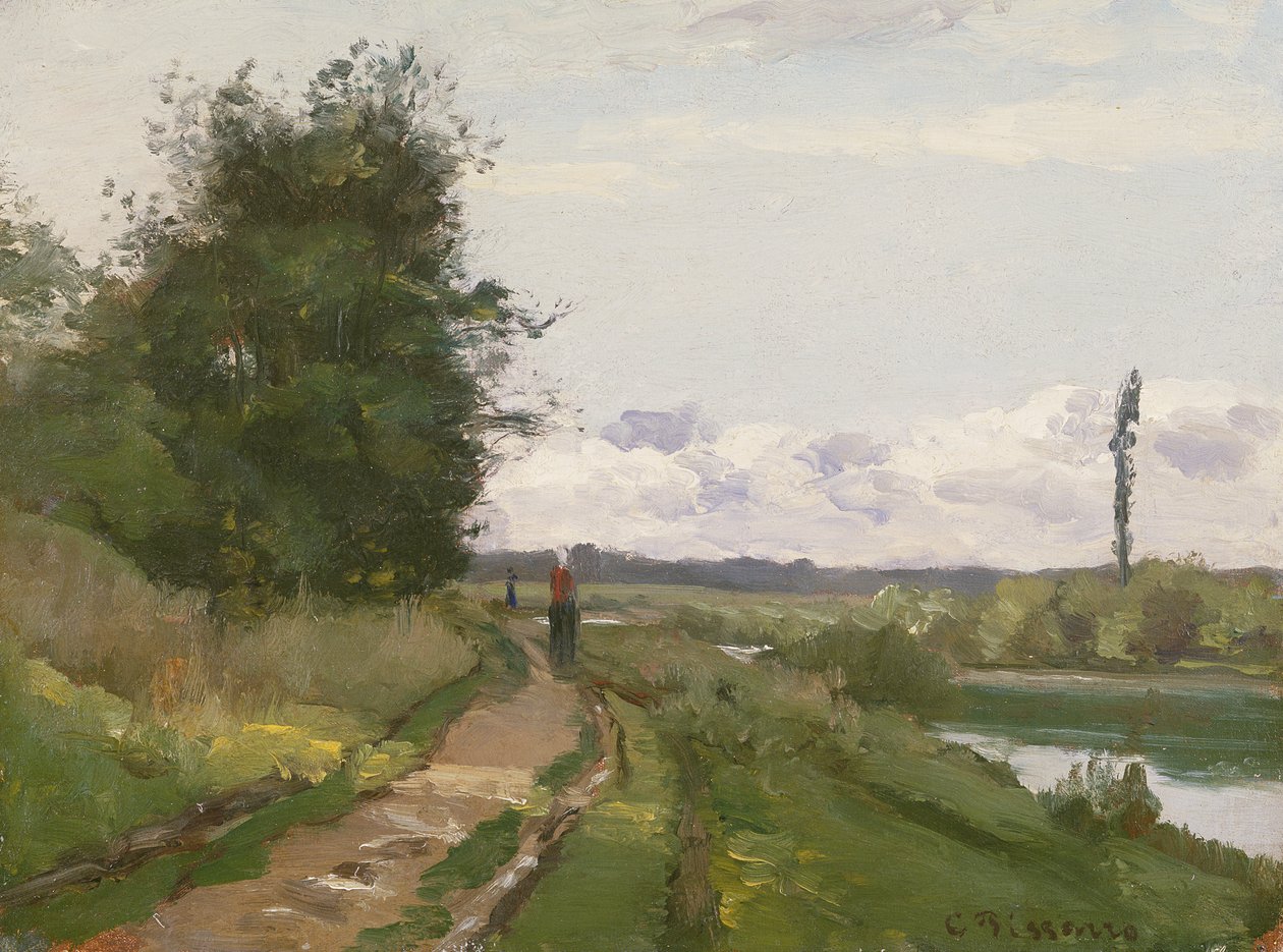 Seines strand vid Bougival, 1864 av Camille Jacob Pissarro