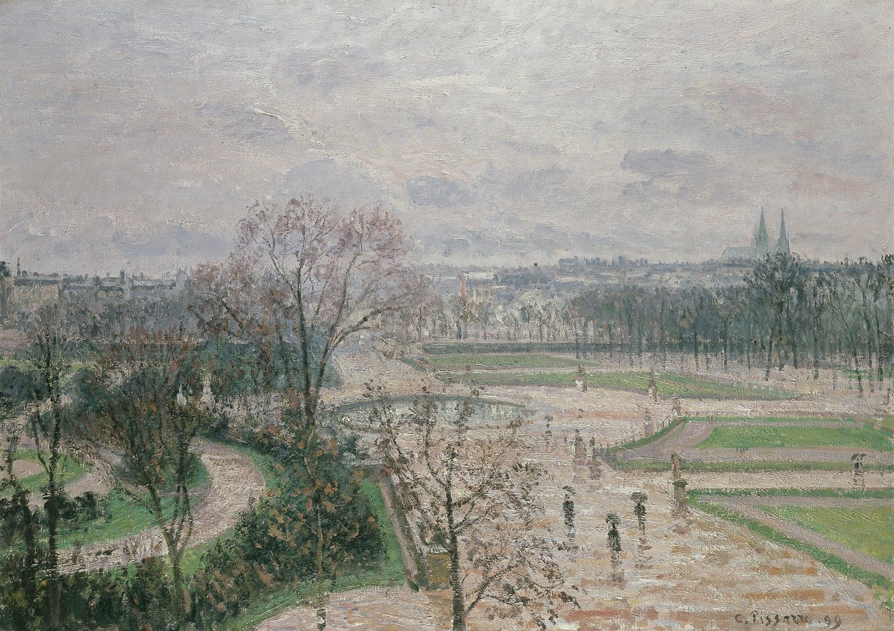 Tuilerieträdgården i regnigt väder, 1899 av Camille Jacob Pissarro