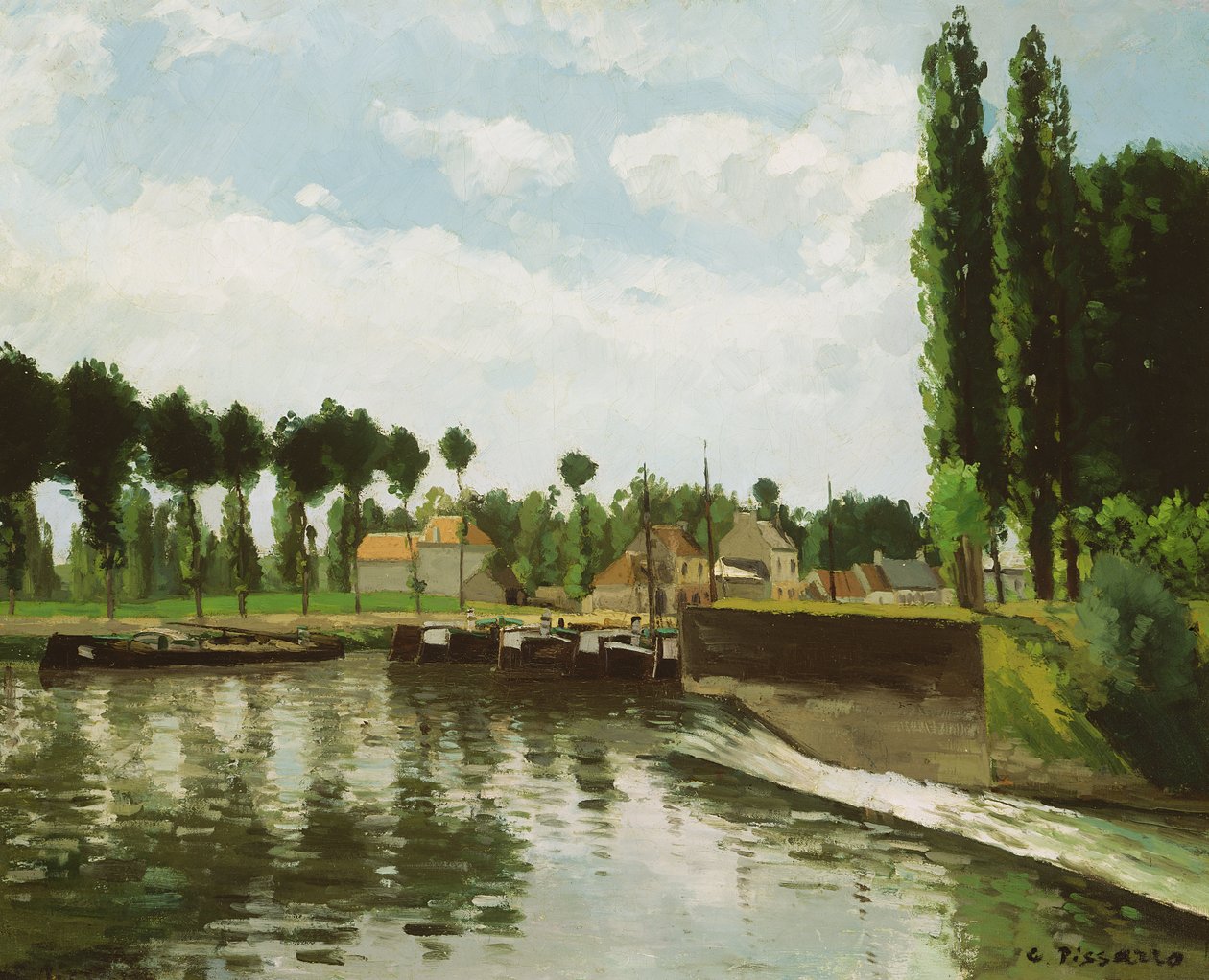 Slussen i Pontoise, 1869-70 av Camille Jacob Pissarro