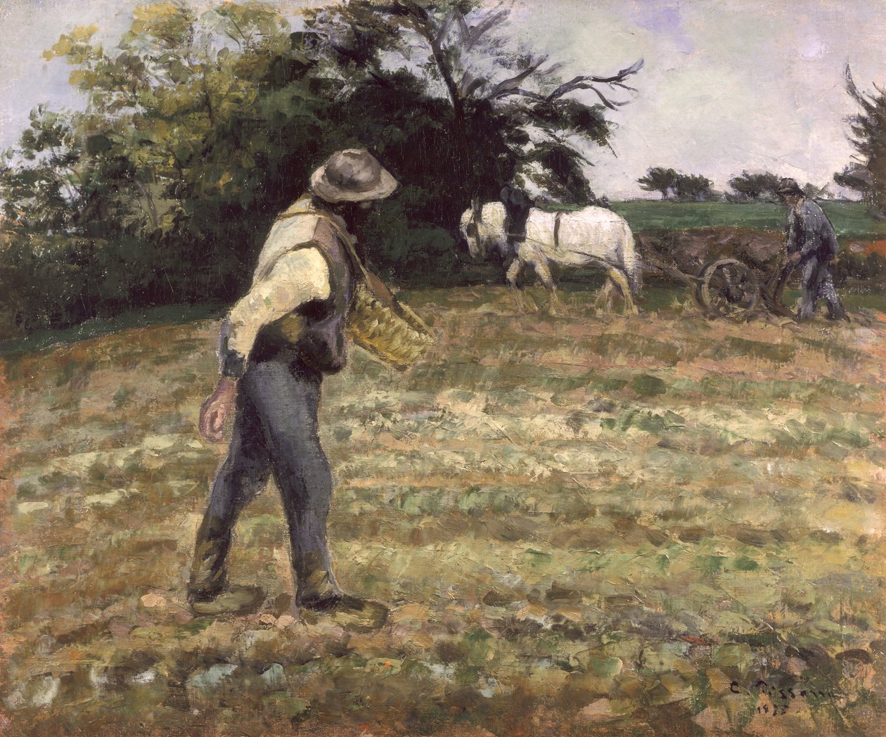 Såmaskinen, Montfoucault, 1875 av Camille Jacob Pissarro