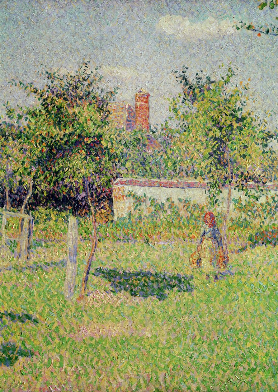 Kvinna på ängen i Eragny, våren 1887 detalj av 37361 olja på duk av Camille Jacob Pissarro