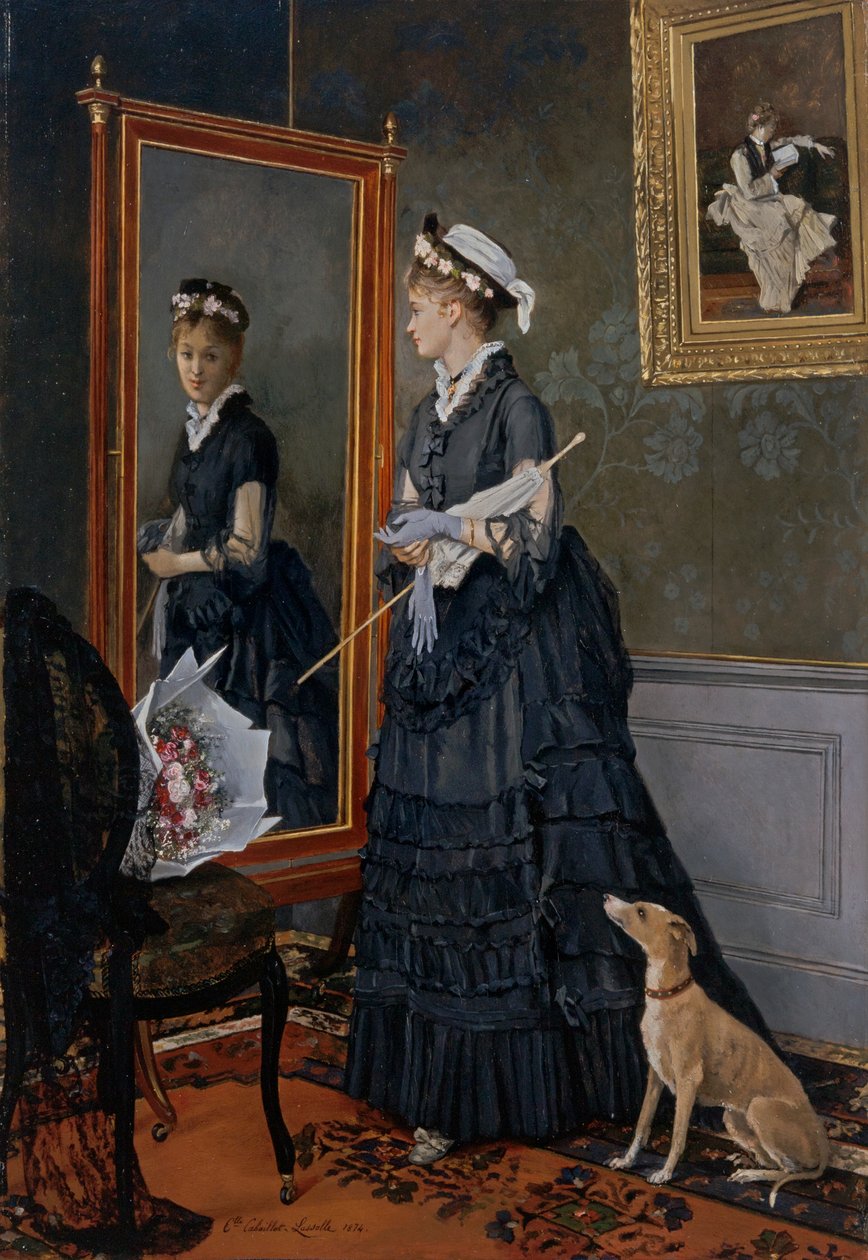 Elegant Kvinna Som Ser Sig Själv I En Spegel av Camille Leopold Cabaillot Lasalle