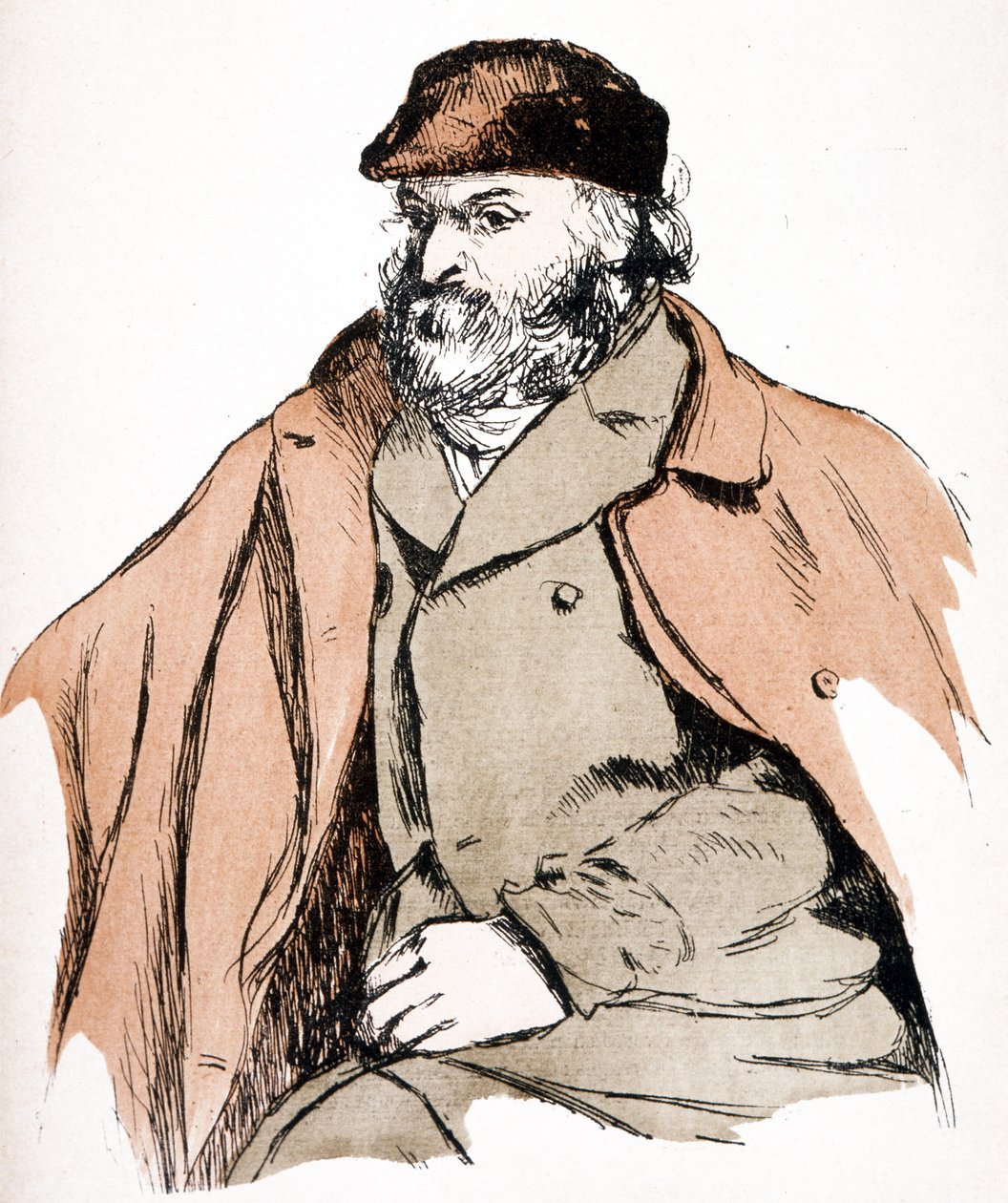 Illustrationsporträtt av Paul Cezanne (1839 - 1906), fransk konstnär och postimpressionistisk målare. (gravyr) av Camille (after) Pissarro