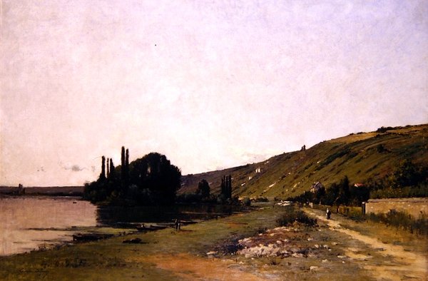 Utsikt över Seine vid Vetheuil (olja på duk) av Camille Emile Dufour