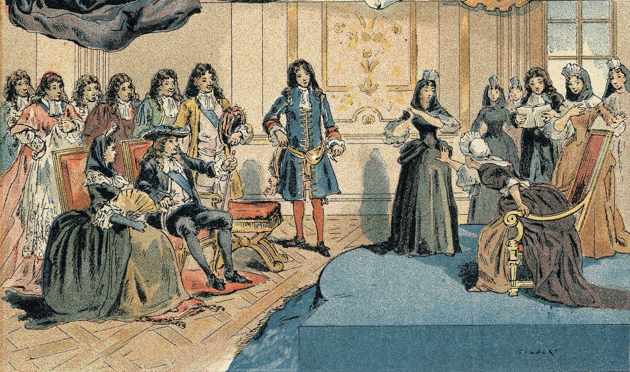 Representation av "" Athalie "" av Jean Racine före Ludvig XIV (1638-1715) och Madame (Mariquise) de Maintenon (Francoise d