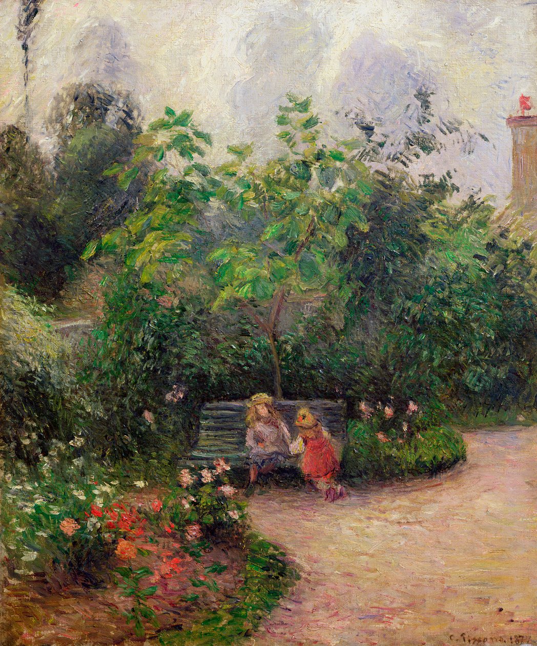 Ett hörn av trädgården i Hermitage, Pontoise, 1877 av Camille Jacob Pissarro