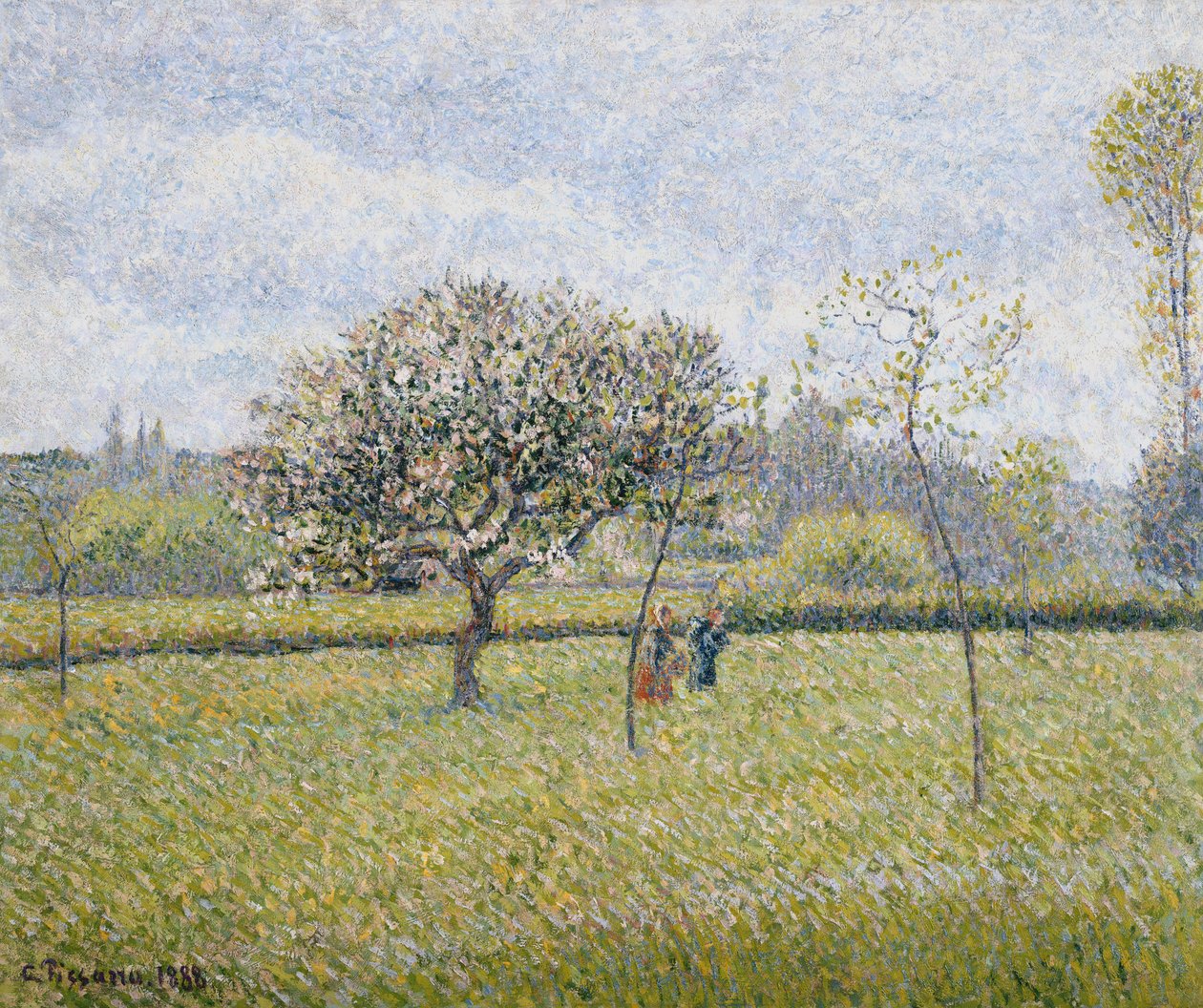 Äppelträd i blom på Eragny; Pommier en Fleur a Eragny, 1888 av Camille Jacob Pissarro