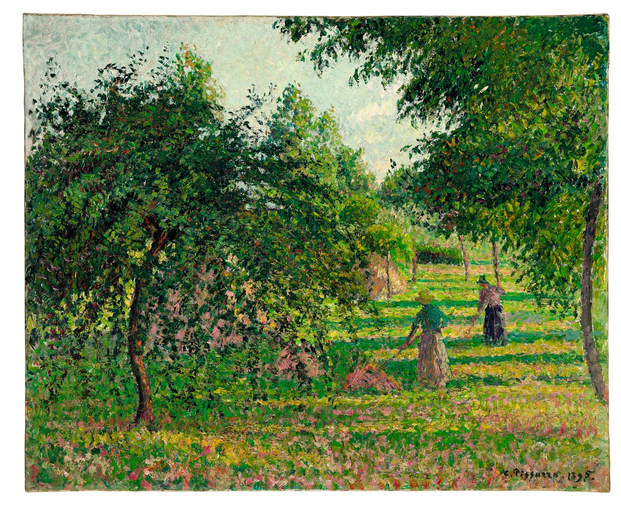 Äppelträd och hömakare i Eragny, 1895 av Camille Jacob Pissarro