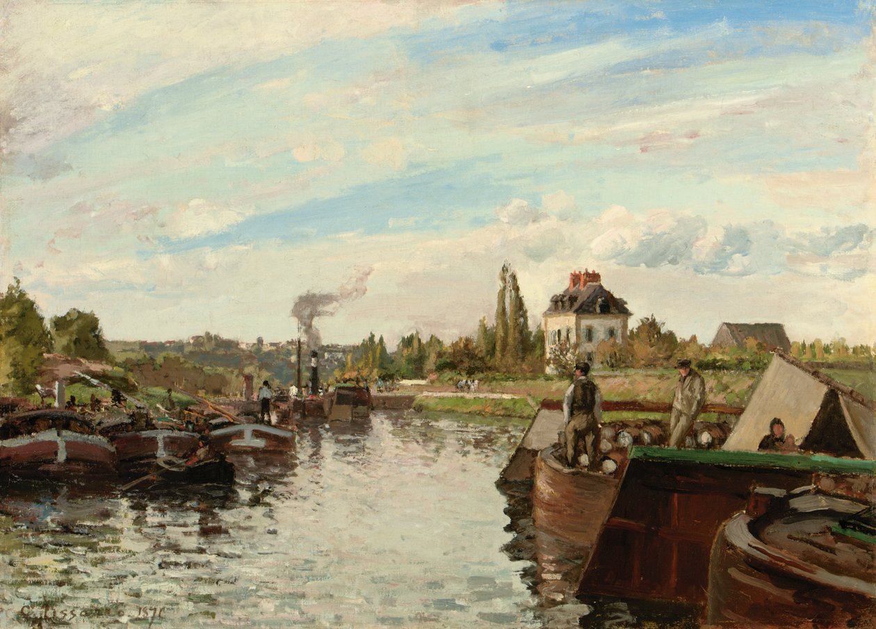 Pråm på Seine vid Bougival, 1871 av Camille Jacob Pissarro