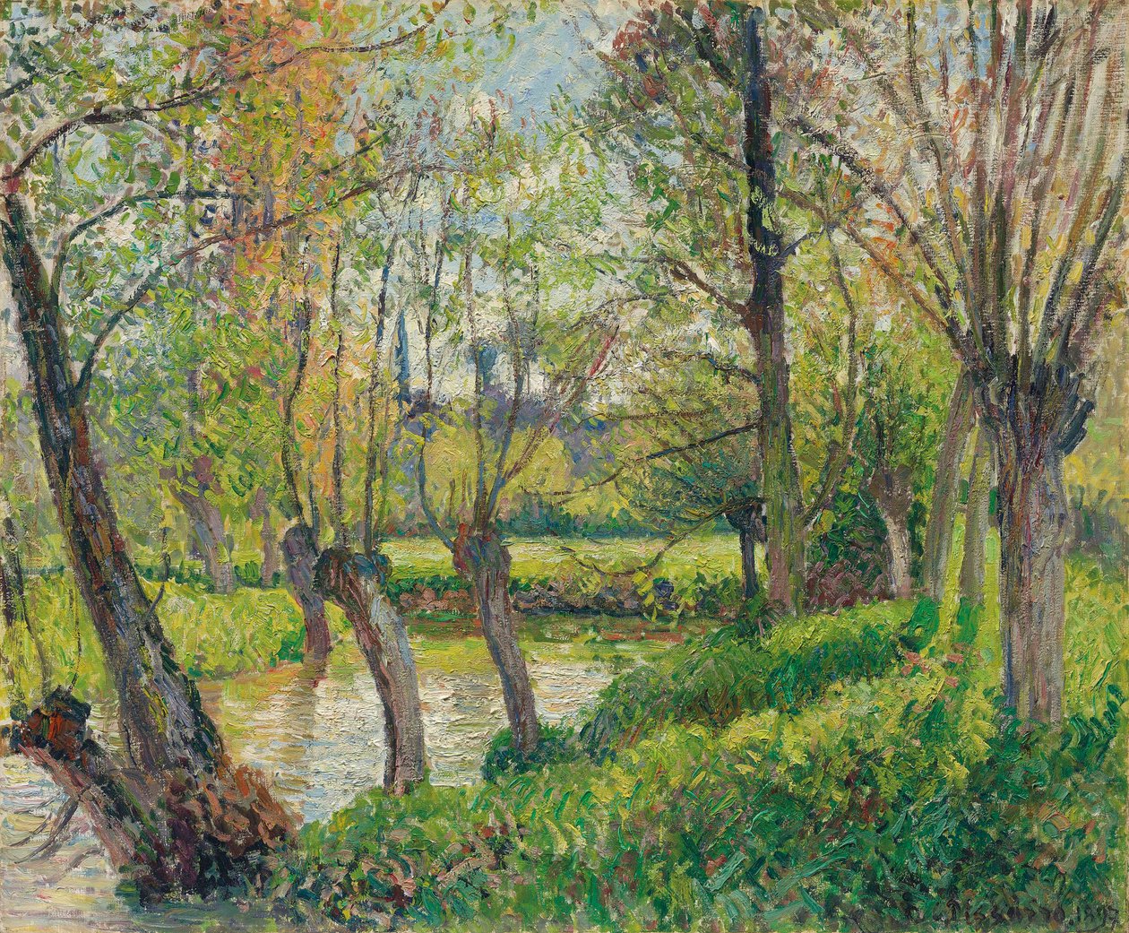 Banks of the Epte vid Éragny, solnedgång, 1897. av Camille Jacob Pissarro