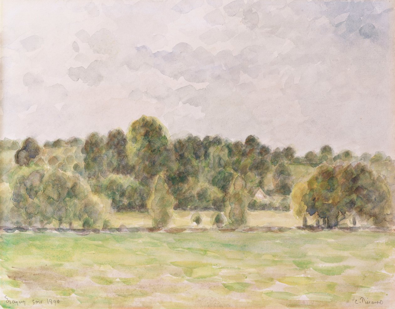 Eragny afton, 1890 av Camille Jacob Pissarro