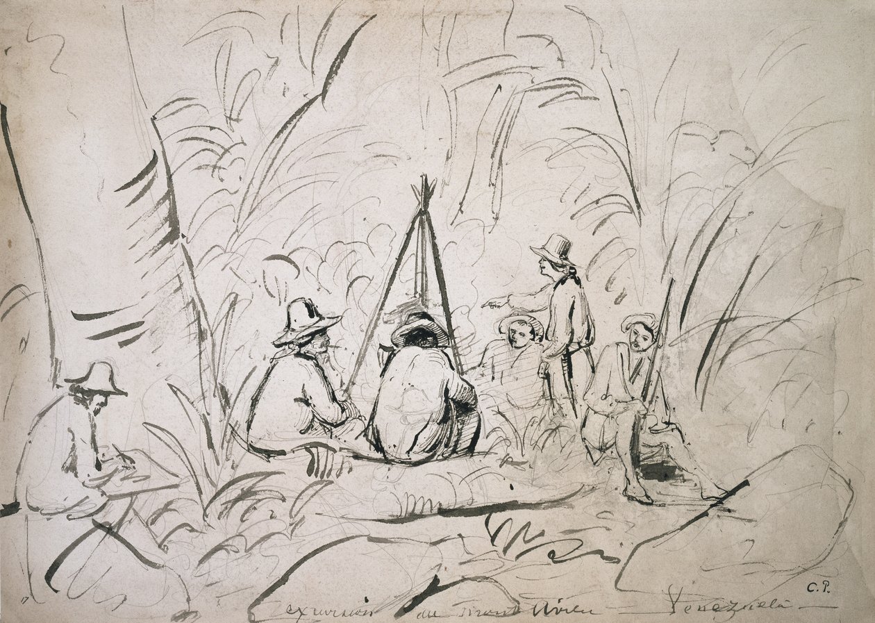 Utflykt till Mont Avila, Venezuela (penna med penna och bläck på papper) av Camille Jacob Pissarro