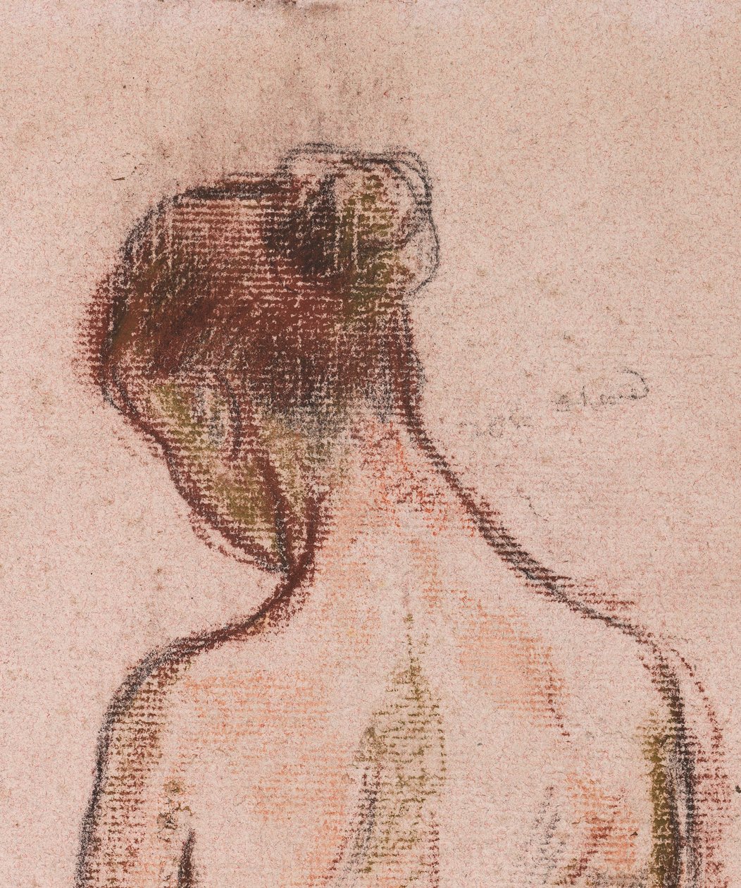 Hellängd stående naken av en kvinna, bakifrån av Camille Jacob Pissarro