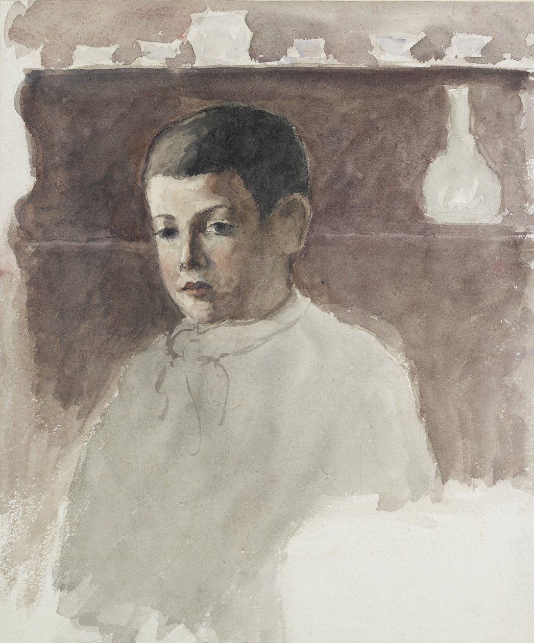Halvlångt porträtt av Lucien Pissarro (1863-1944), ca. 1875 (akvarell över kol) av Camille Jacob Pissarro