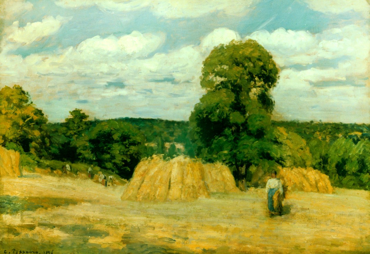 Skörd i Montfoucault, 1876 av Camille Jacob Pissarro