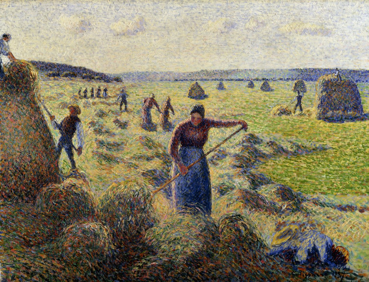 Skörda hö, Eragny; La Recolte des Foins, Eragny, ca 1887 av Camille Jacob Pissarro