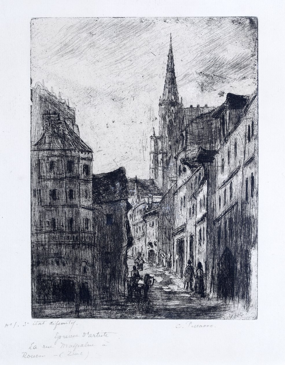 Rue Malpalue i Rouen, ca 1885 av Camille Jacob Pissarro