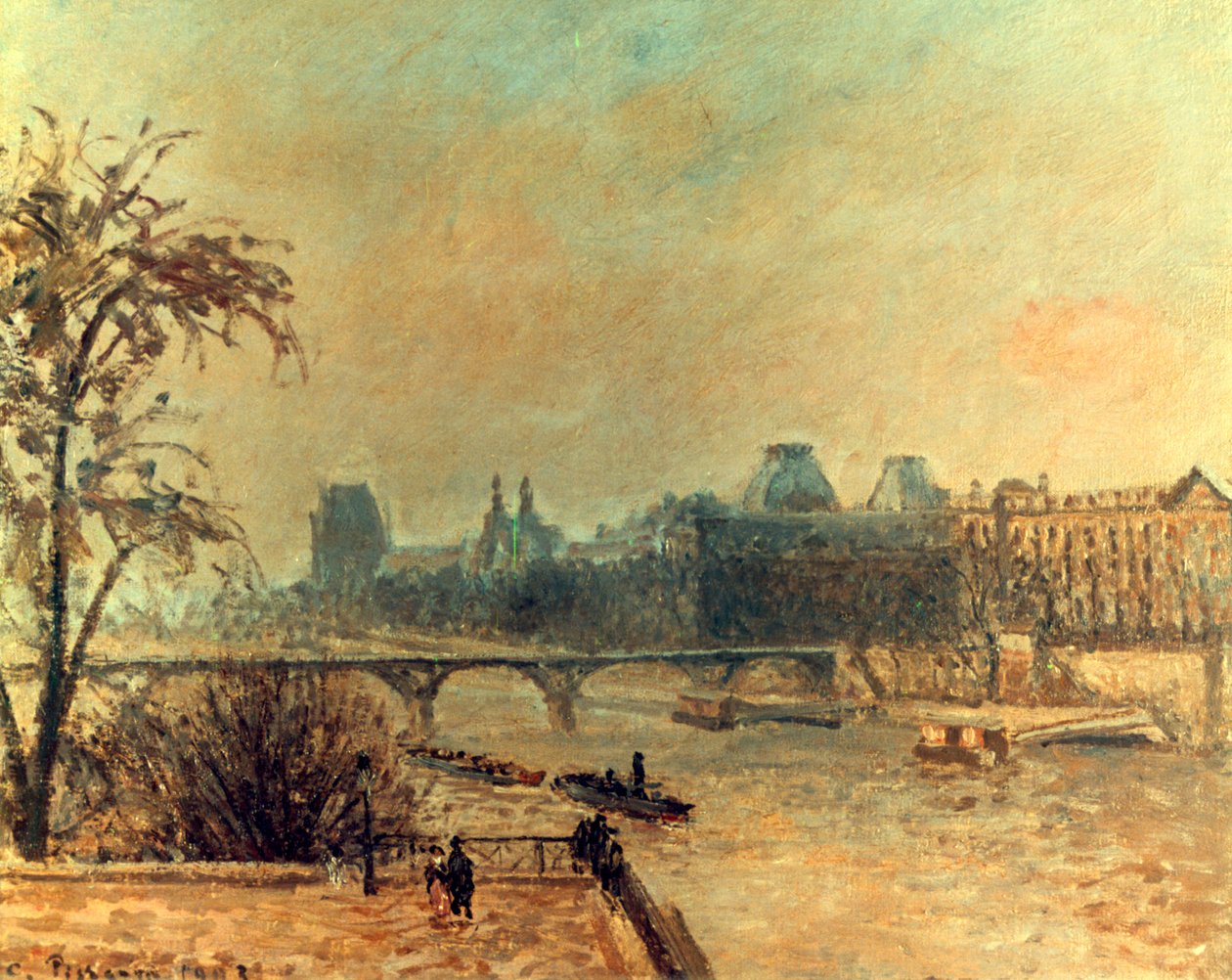 Seinen och Louvren, Paris, 1903 av Camille Jacob Pissarro