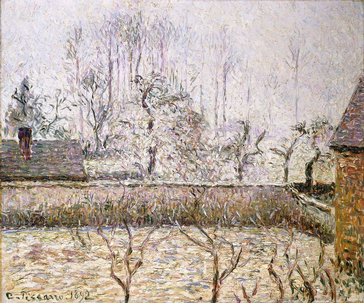 Landskap med frost och dimma, Eragny; Paysage, Givre et Brume, Eragny, av Camille Jacob Pissarro