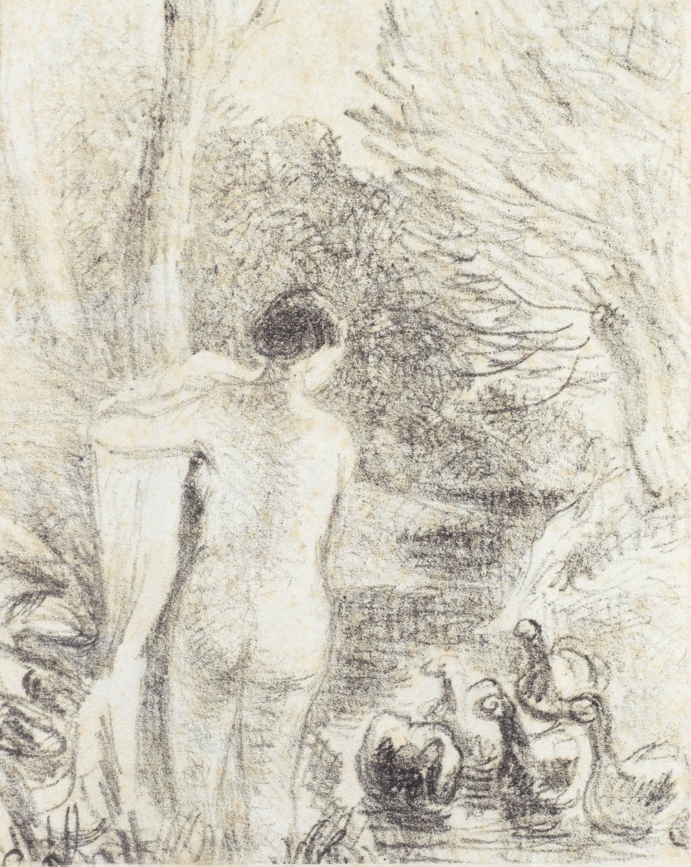 Naken med svanar, ca 1895 (studie för 258996) av Camille Jacob Pissarro