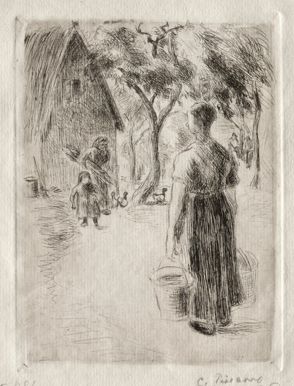 Bondekvinna som bär hinkar, 1889. av Camille Jacob Pissarro