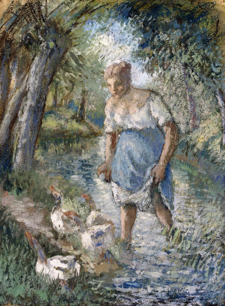 Bonde korsar en ström, ca 1894 av Camille Jacob Pissarro