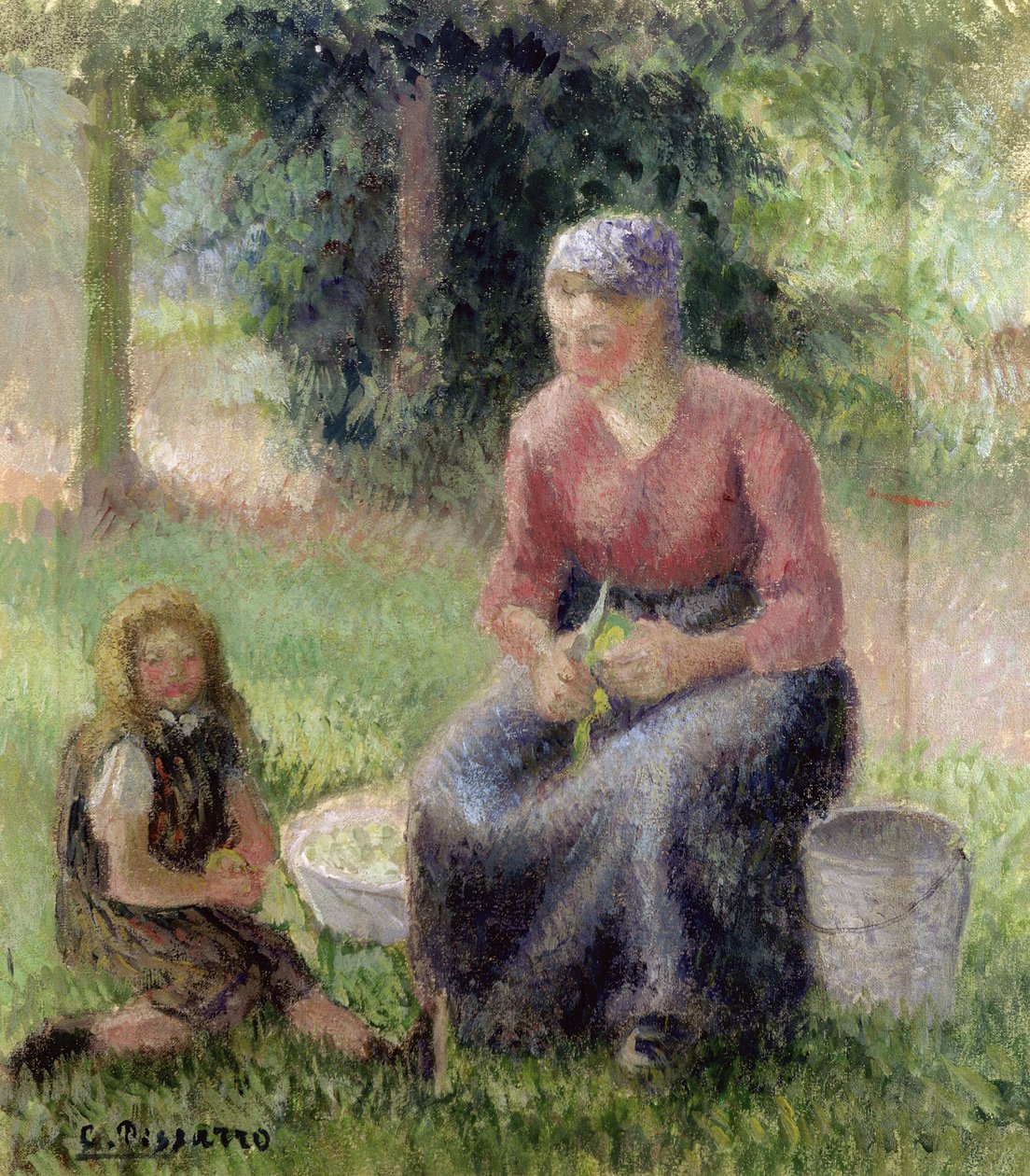 Bondkvinna och hennes lilla flicka, c.1893 av Camille Jacob Pissarro