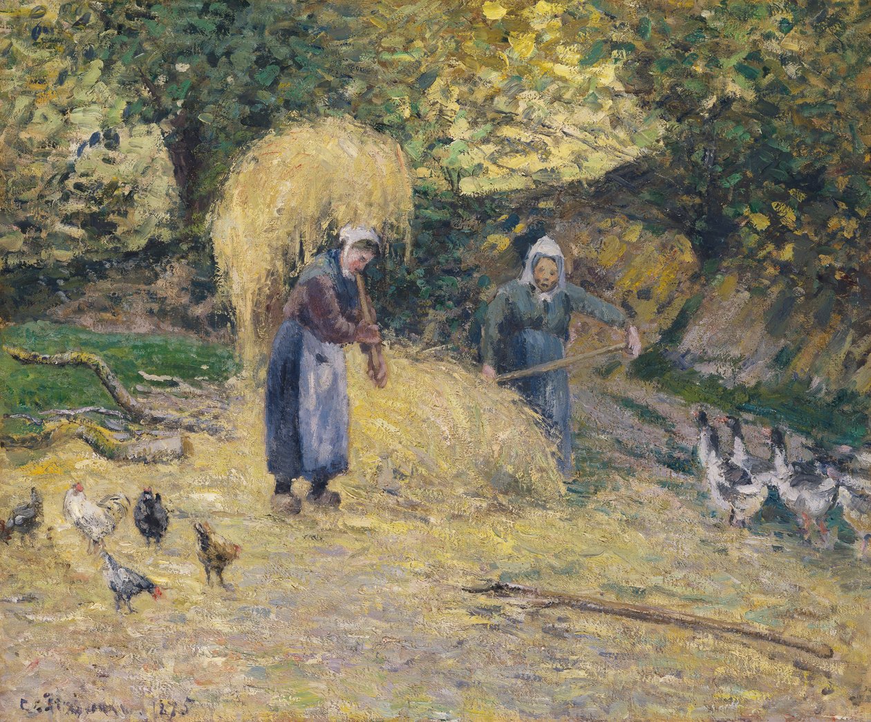 Bönder som häver halm, Montfoucault, 1875 av Camille Jacob Pissarro