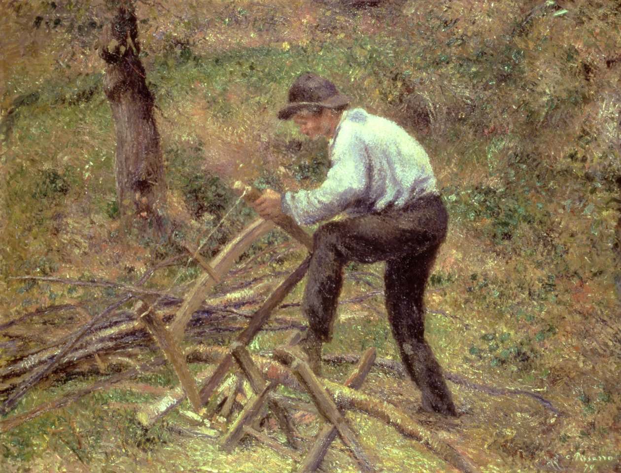 Pere Melon sågar trä, Pontoise, 1879 av Camille Jacob Pissarro