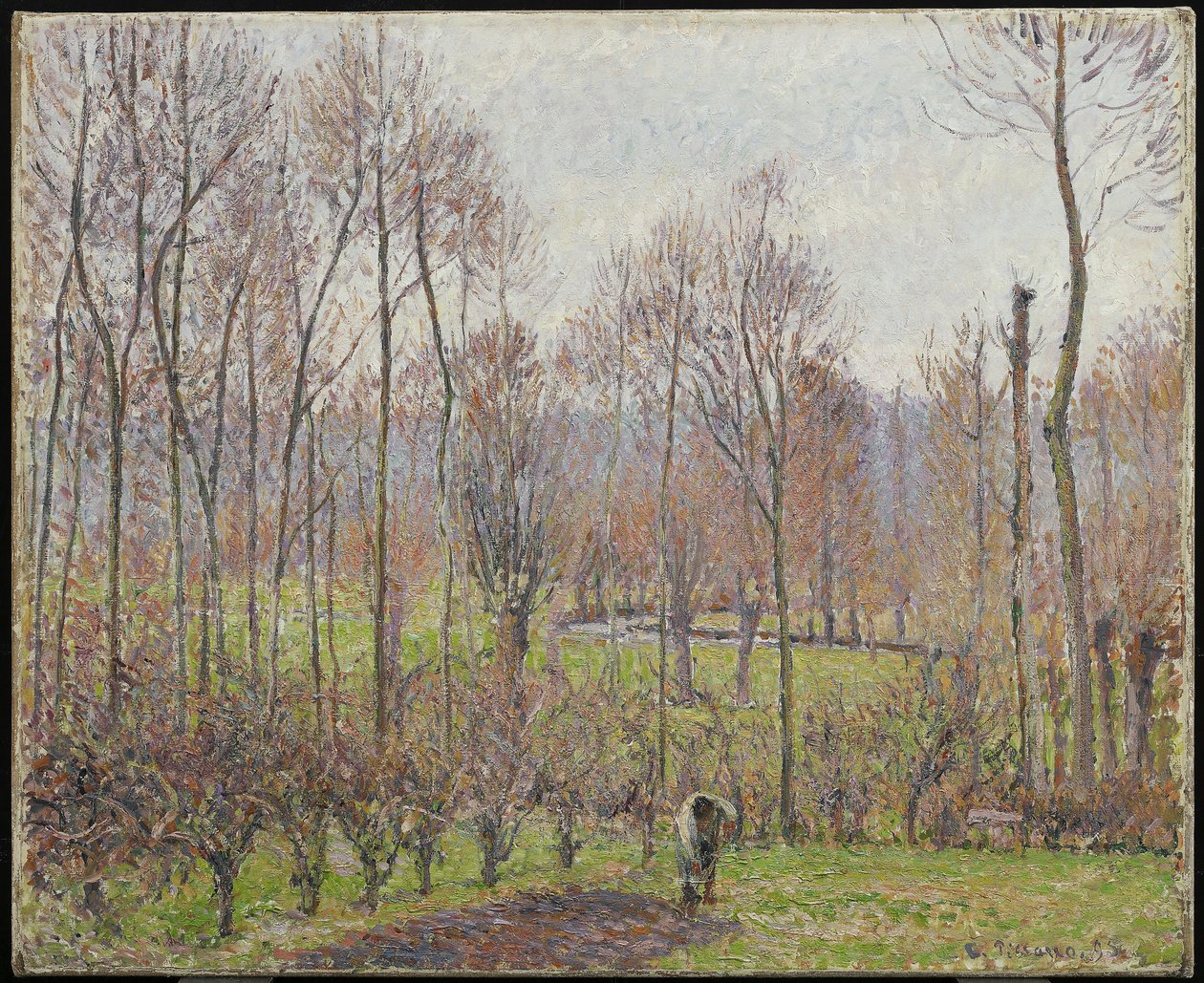 Poplar, grått väder, Eragny, 1895 av Camille Jacob Pissarro