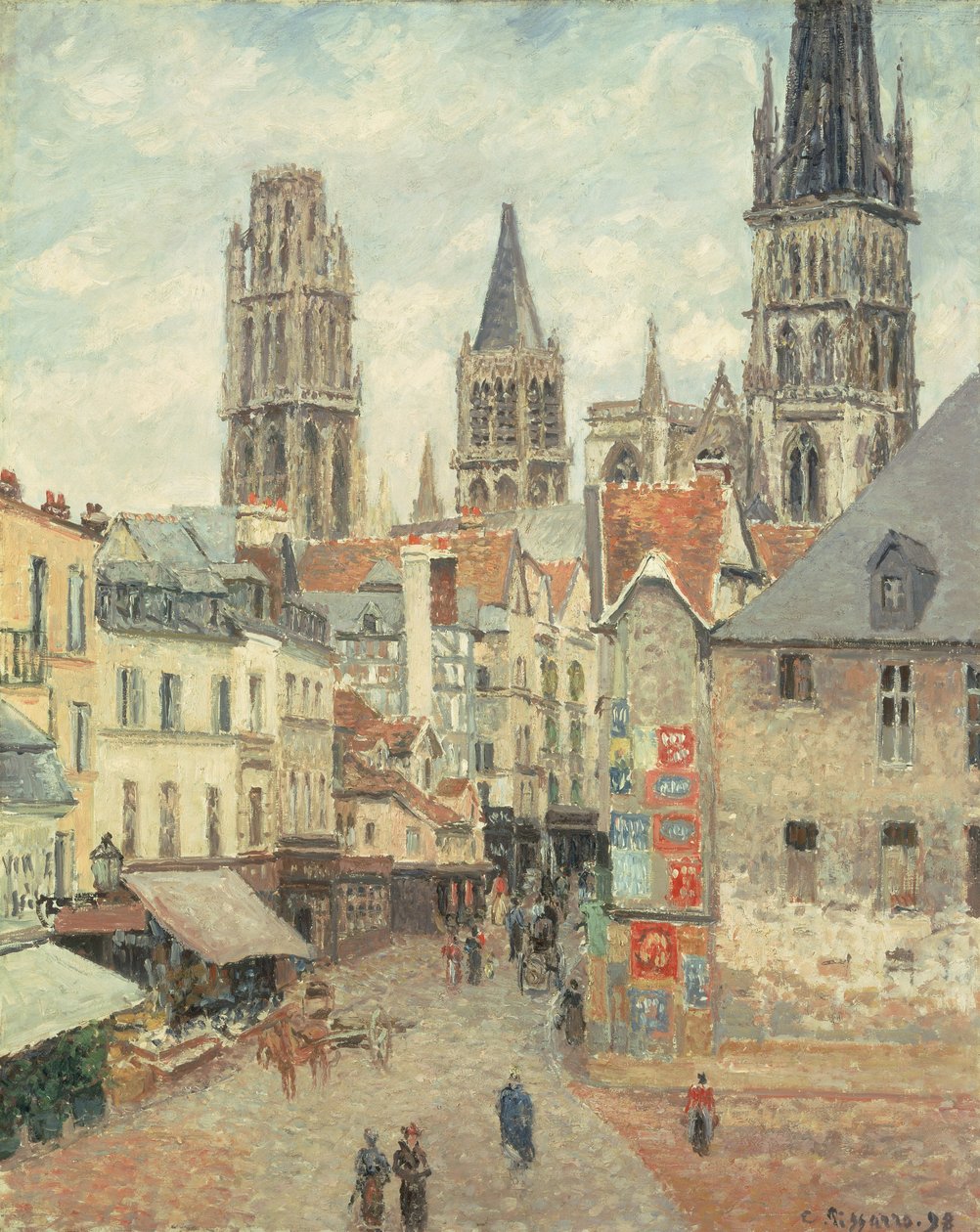 Rue de l "epicerie i Rouen, en grå morgon, 1898 av Camille Jacob Pissarro