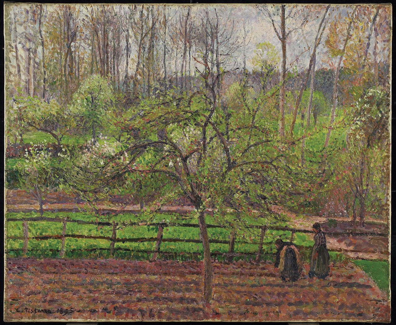 Våren, grått väder, Eragny, 1895 av Camille Jacob Pissarro