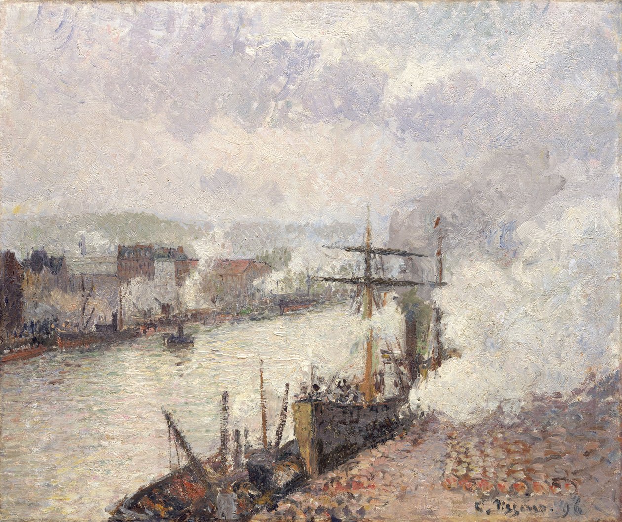 Ångbåtar i hamnen i Rouen, 1896 av Camille Jacob Pissarro