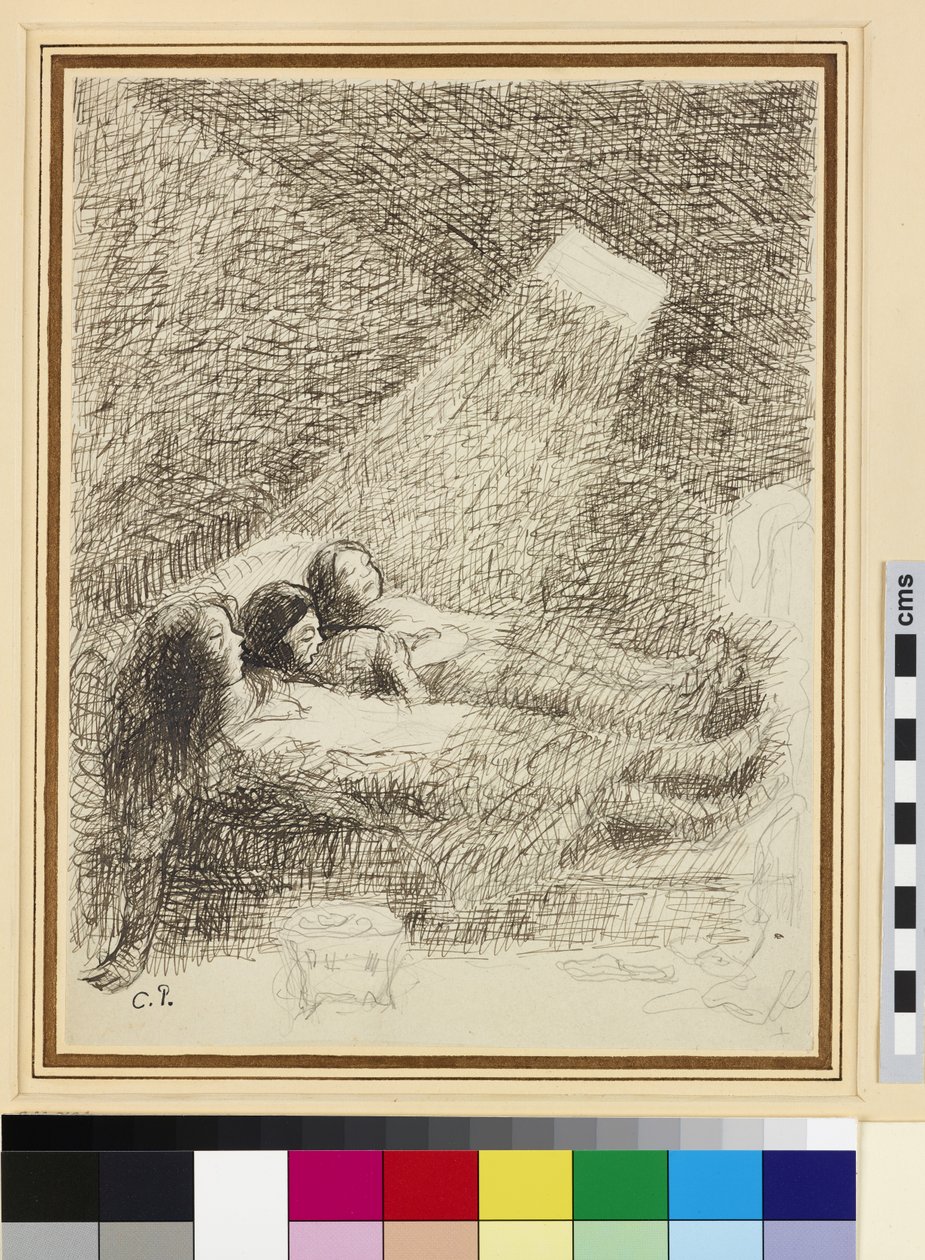 Studie för The Asphysia (penna och bläck över penna på glaserat papper) av Camille Jacob Pissarro