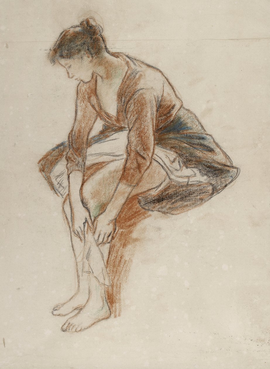 Studie av en ung kvinna som badar sina ben (färgkritor med pastell på papper) av Camille Jacob Pissarro