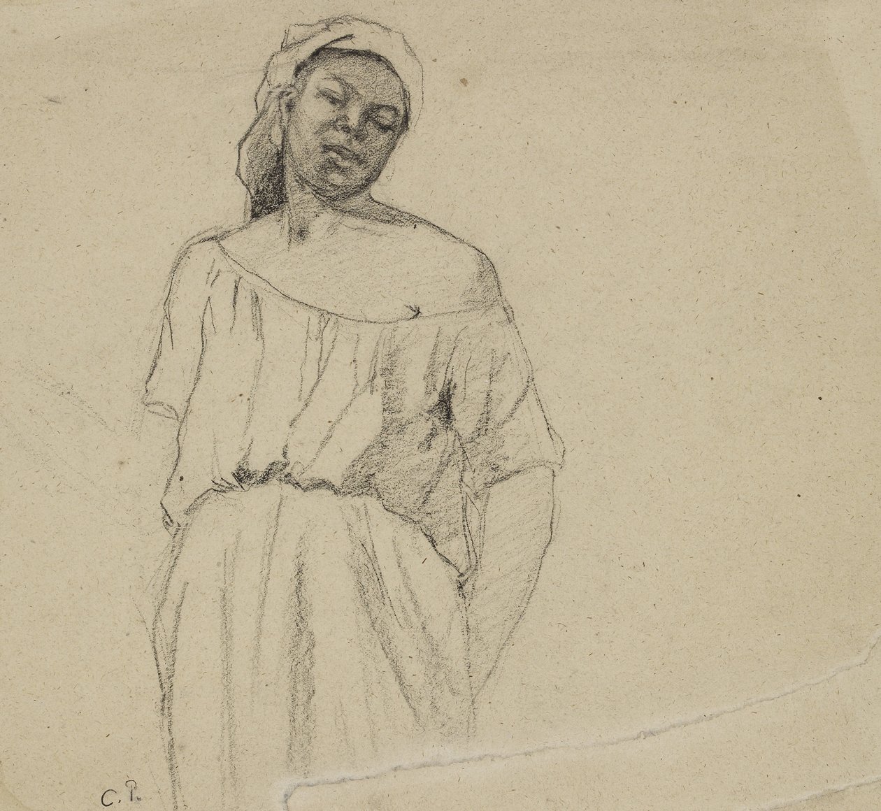 Studie av en svart person (kol på papper) av Camille Jacob Pissarro