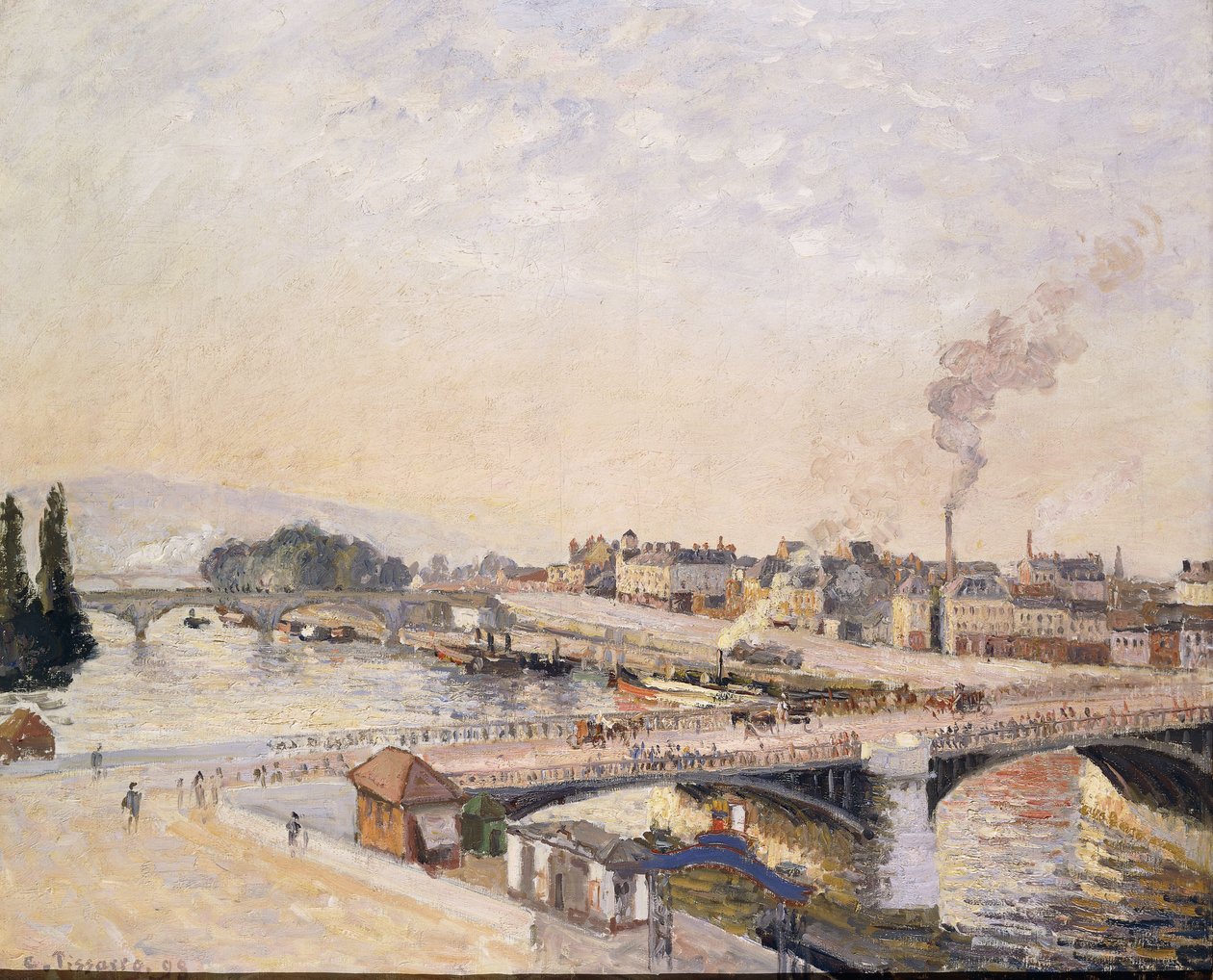 Soluppgång över Rouen; Lever du Soleil a Rouen, 1898 av Camille Jacob Pissarro