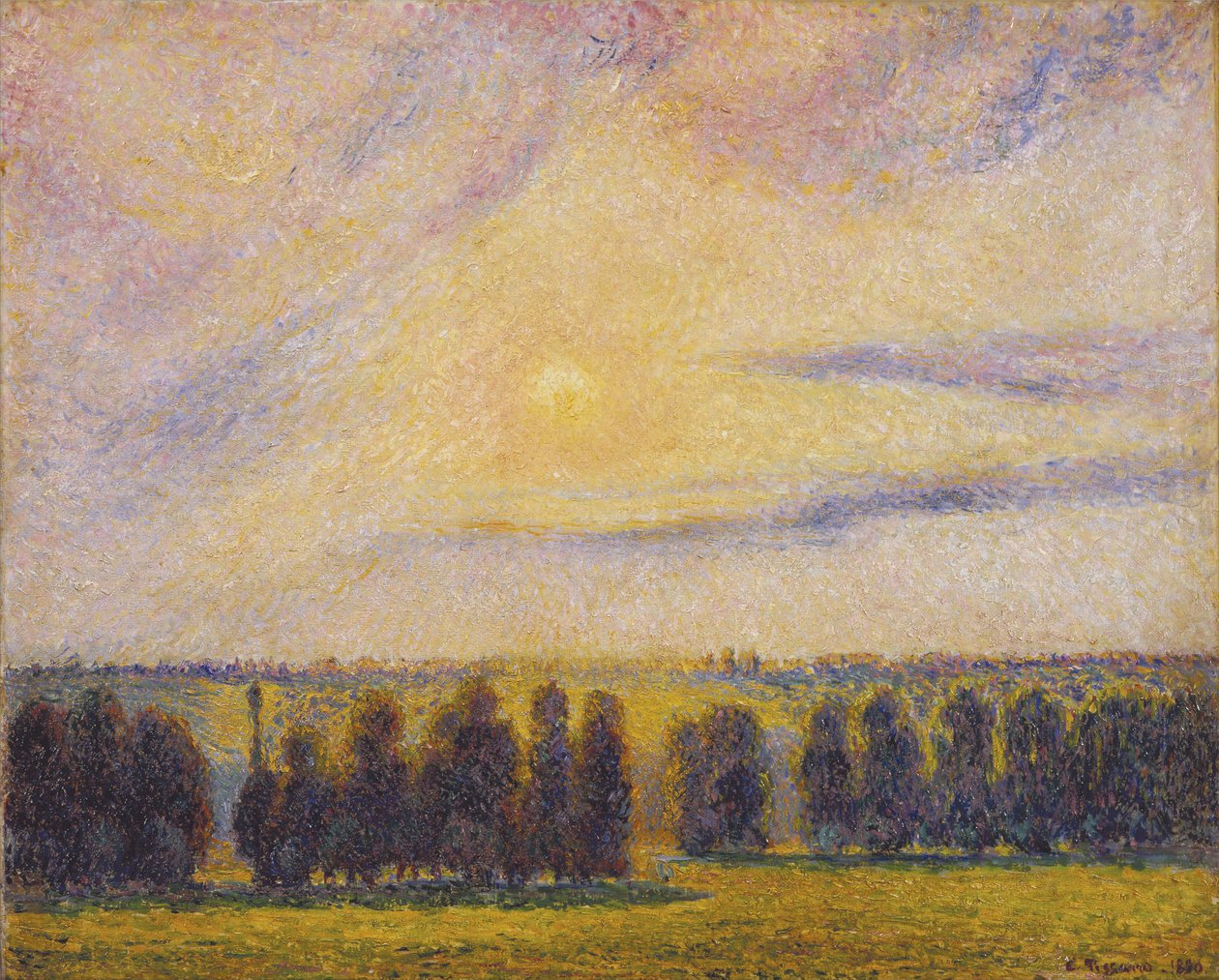 Solnedgång vid Èragny, 1890 av Camille Jacob Pissarro