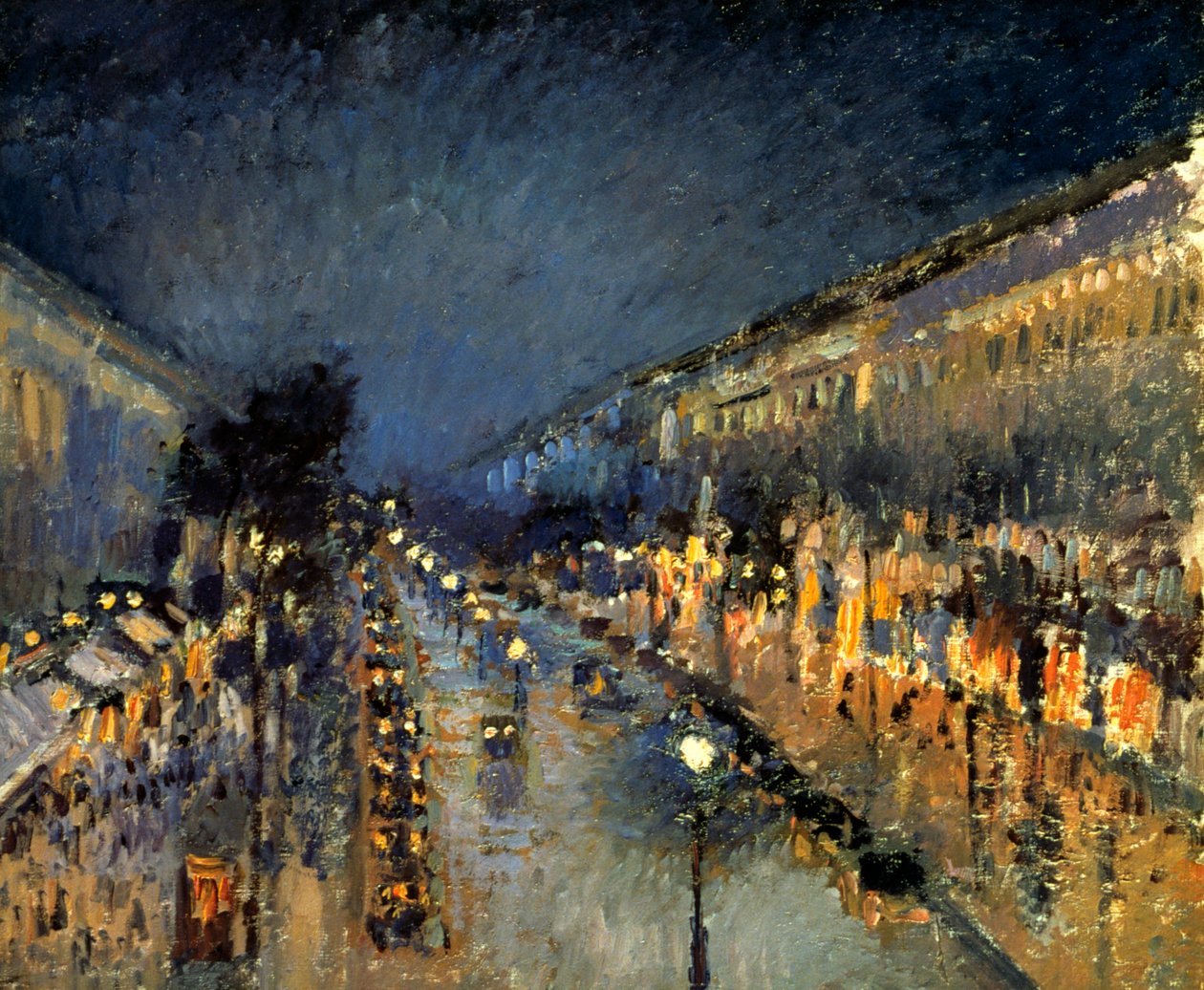 Boulevard Montmartre på natten, 1897 av Camille Jacob Pissarro