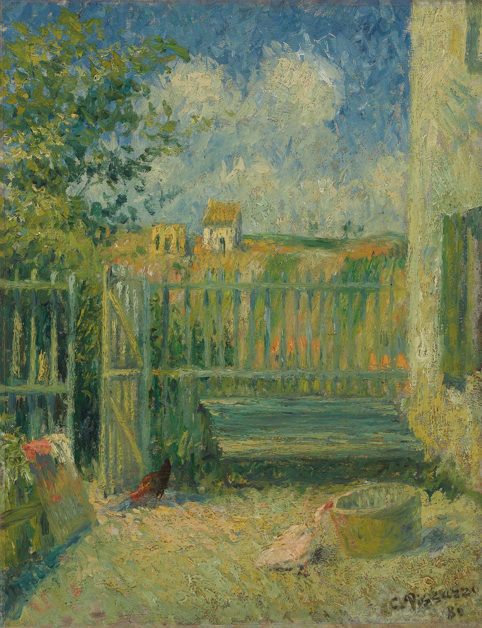 Gården i Maison Rondest, Pontoise; Gården till Rondest-huset, Pontoise, 1880 av Camille Jacob Pissarro