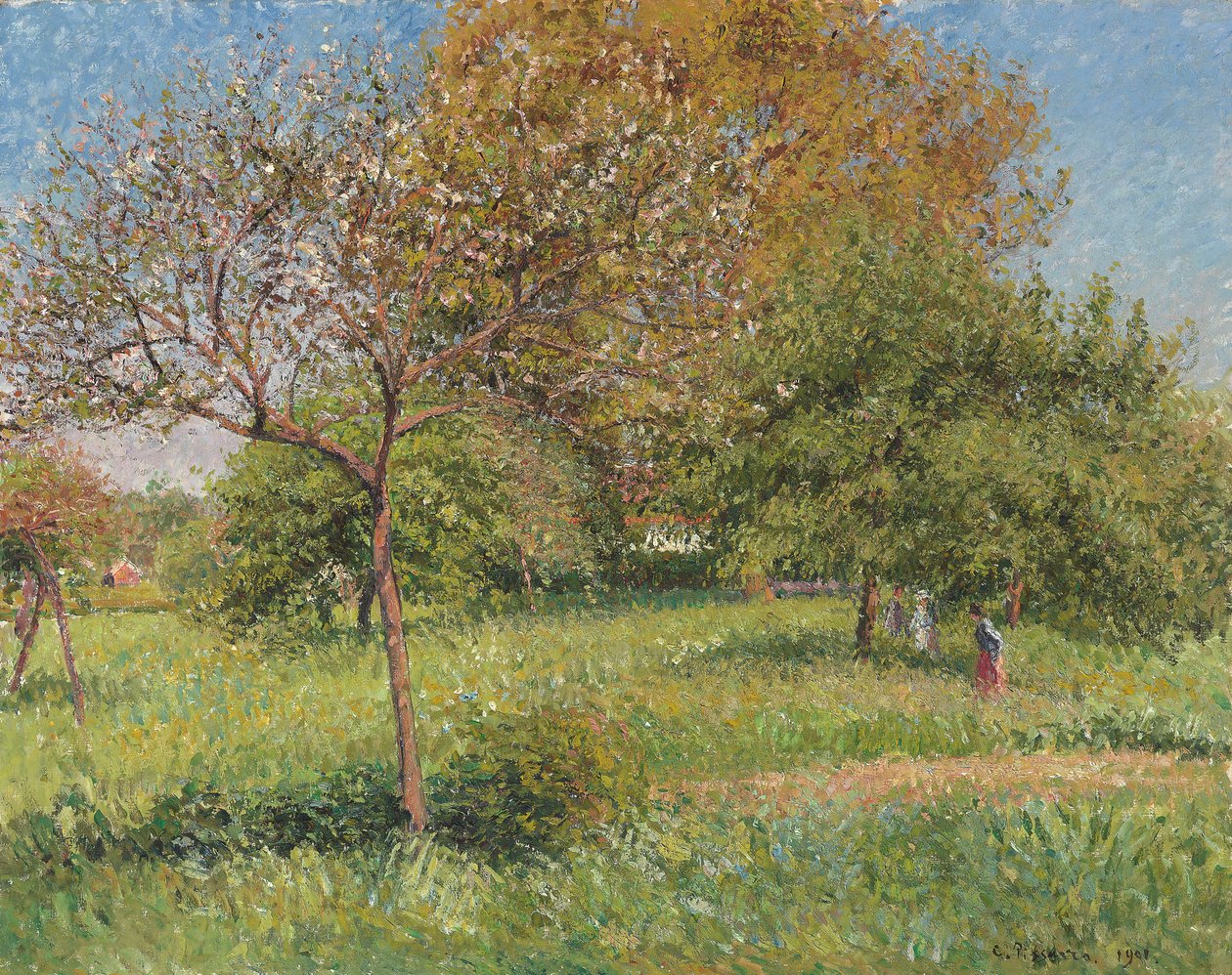 Det stora valnötsträdet, morgon, Eragny; Le Grand Noyer, Matin, Eragny, 1901 av Camille Jacob Pissarro