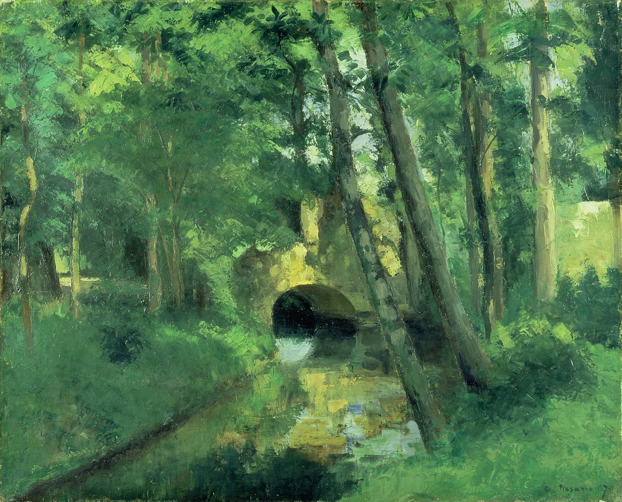 Den lilla bron, Pontoise, 1875 av Camille Jacob Pissarro