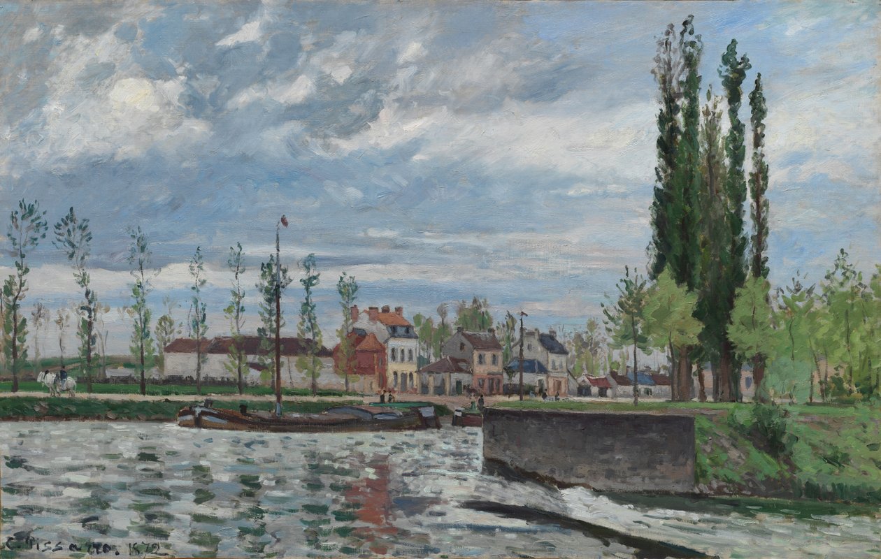Slussen vid Pontoise, 1872. av Camille Jacob Pissarro