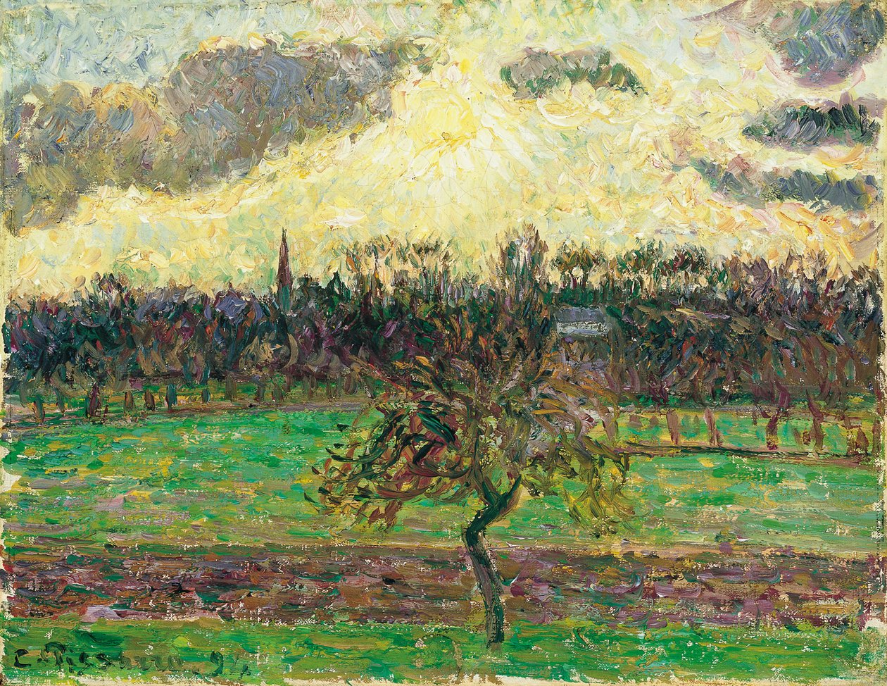 Ängarna i Éragny, Äppelträd, 1894 av Camille Jacob Pissarro