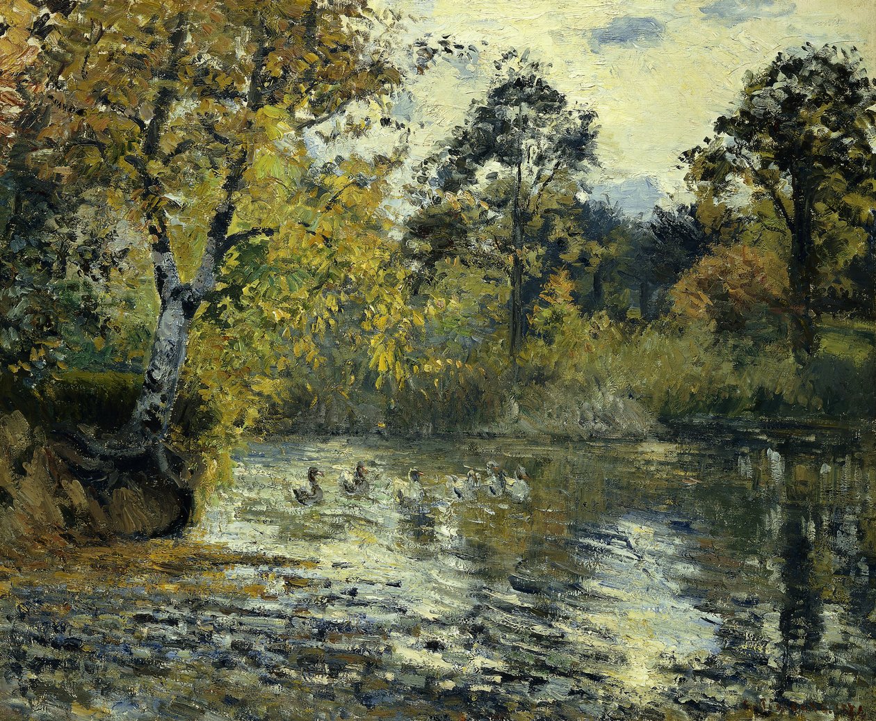 Dammen vid Montfoucault; L"Etang de Montfoucault, 1874 av Camille Jacob Pissarro