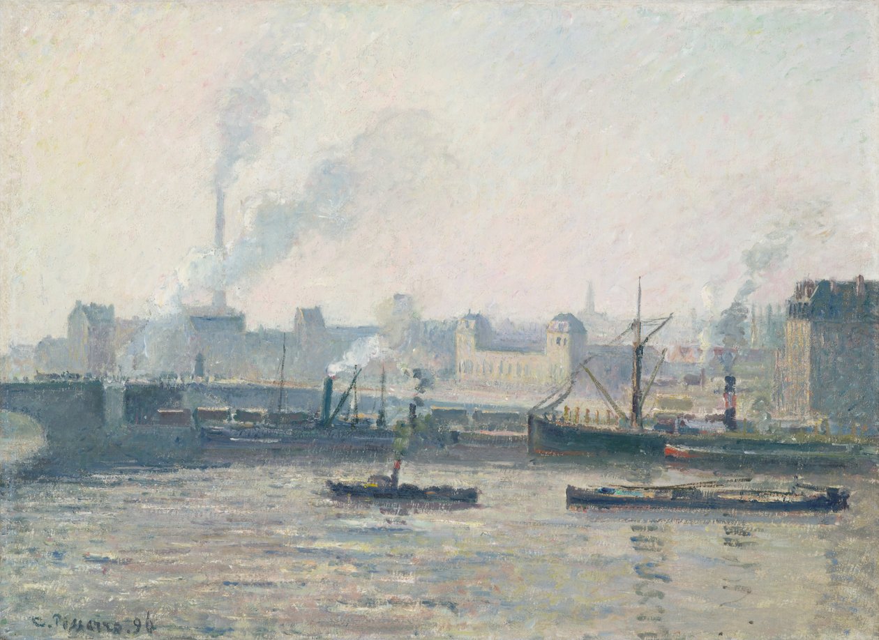 Saint-Sever-bron, Rouen: Mist, 1896 av Camille Jacob Pissarro